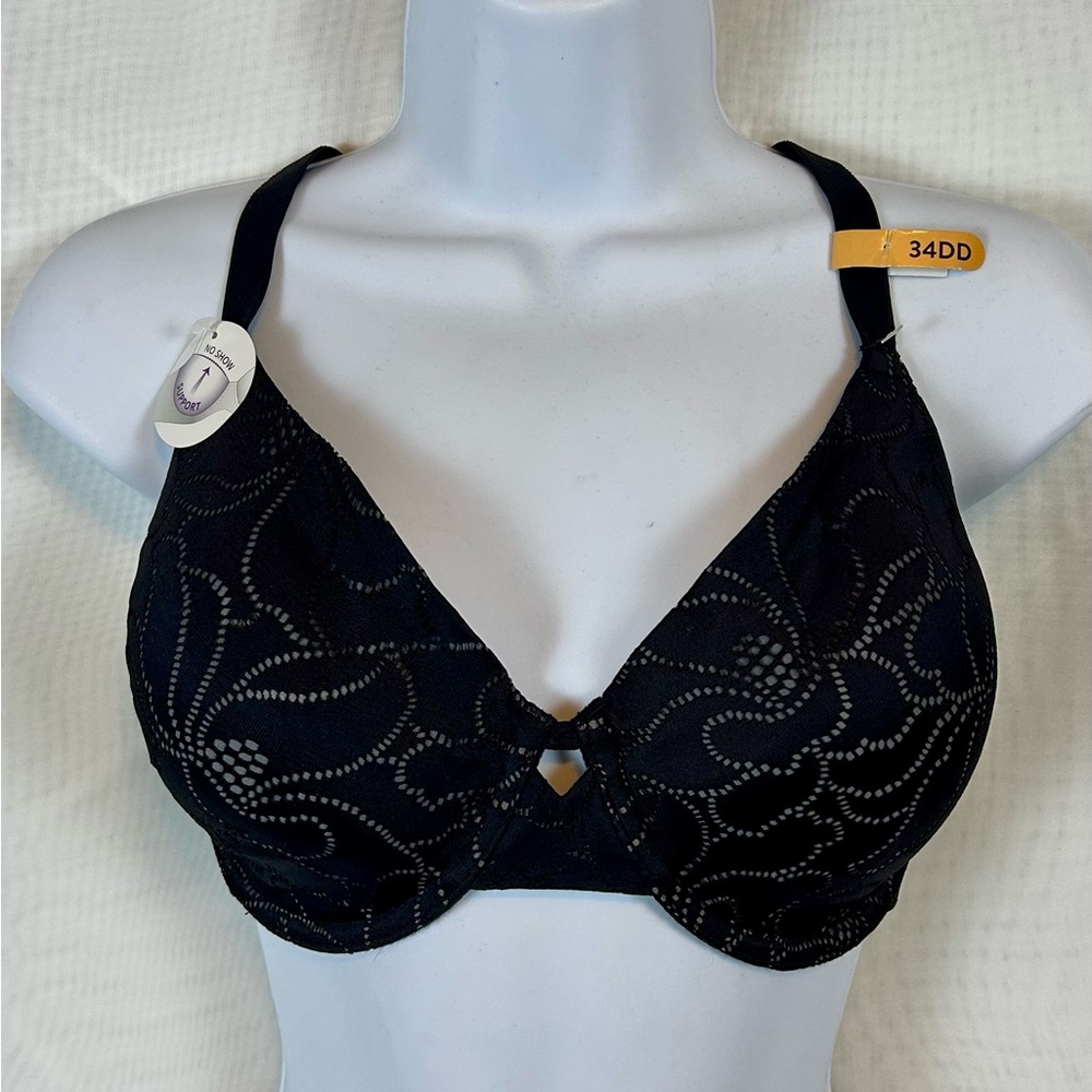NWT Hanes Black Lightly lined Underwire Bra 36D
